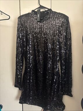 Black Sequin Long Sleeve Mini Dress